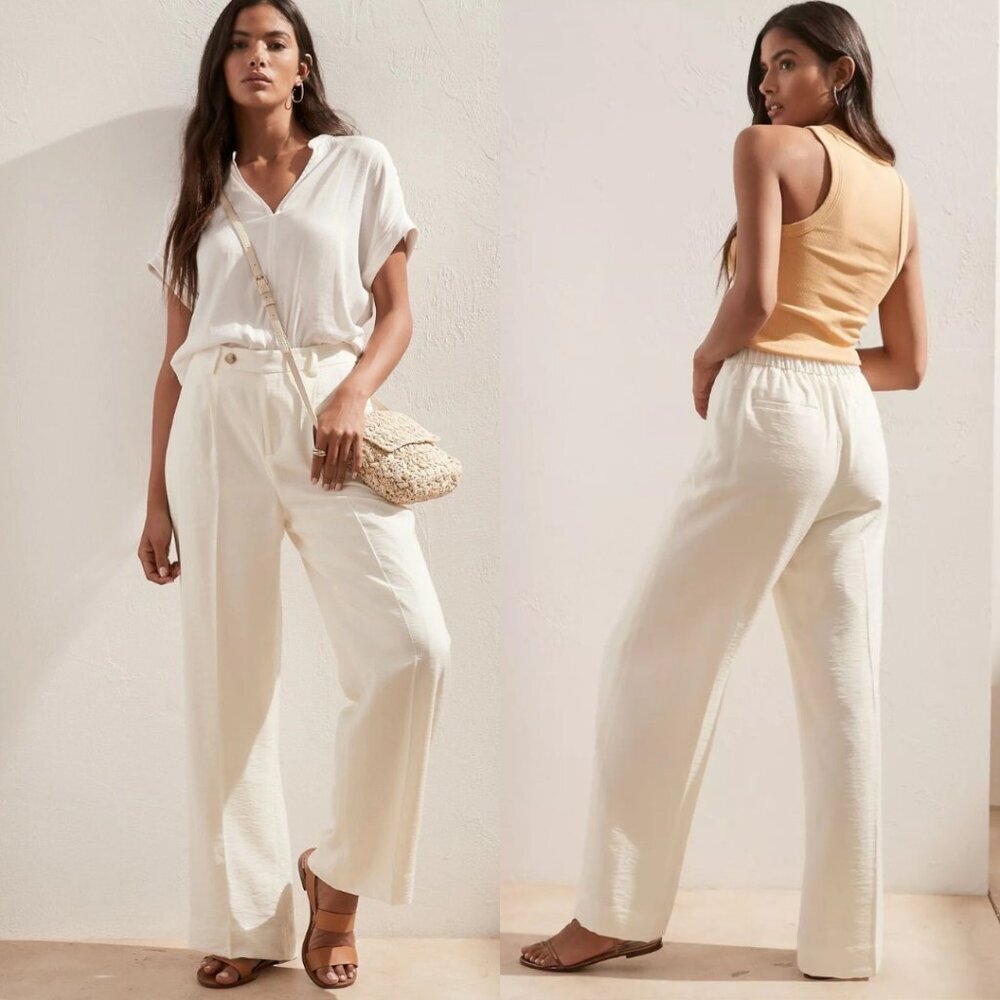 Banana Republic Cream High Rise Breezy Wide Leg Lenzing Ecover Pants